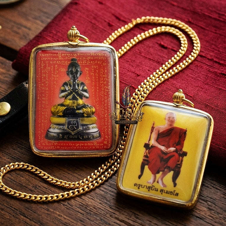 Master-Grade Esoteric Dual-Sided Red-Background Golden Child Kuman Tong & Sovereign Wealth Sacred Locket Edition Khru Ba Subin Sumetho 2013 Thai Amulet Collectible Thai Blessing Co By RURUECHA
