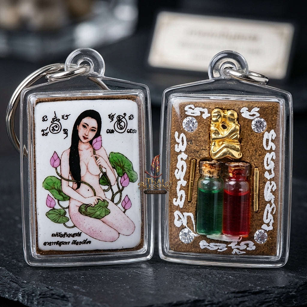 Master-Grade Esoteric Mae Bua Chao Saneh (Bua Bangbai Lotus Maiden), White-Background & Cemetery-Boiled Charm Wax Sacred Locket Edition Thai Blessing Co By RURUECHA