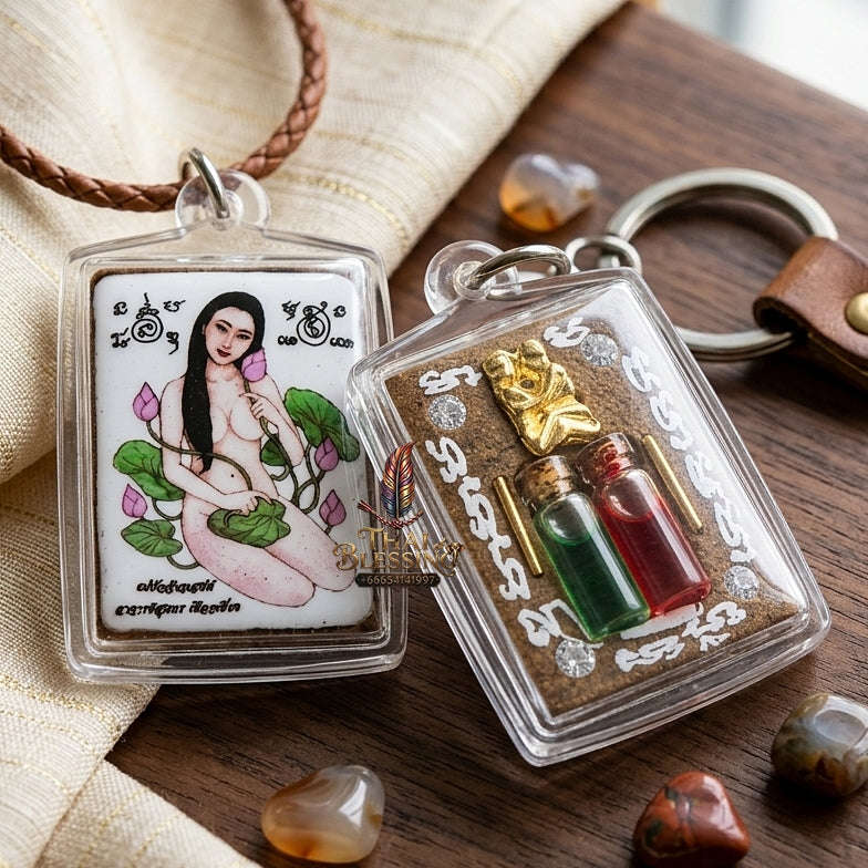 Master-Grade Esoteric Mae Bua Chao Saneh (Bua Bangbai Lotus Maiden), White-Background & Cemetery-Boiled Charm Wax Sacred Locket Edition Thai Blessing Co By RURUECHA
