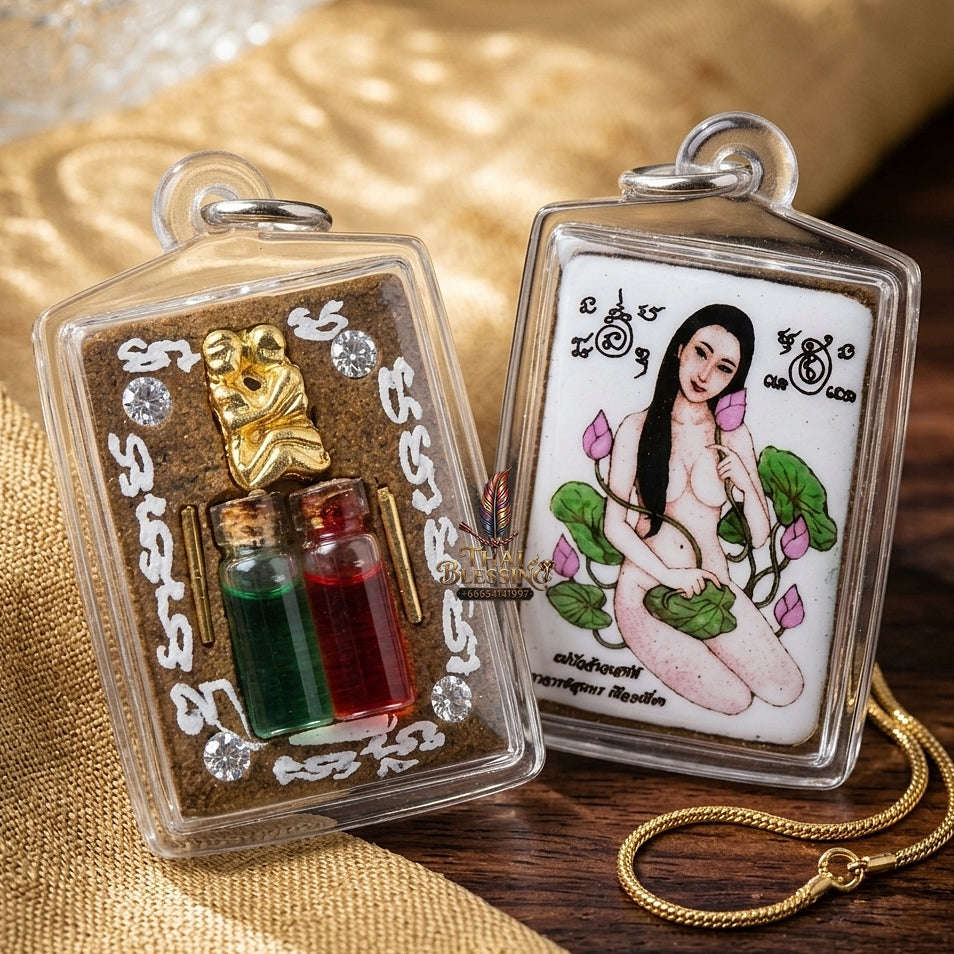 Master-Grade Esoteric Mae Bua Chao Saneh (Bua Bangbai Lotus Maiden), White-Background & Cemetery-Boiled Charm Wax Sacred Locket Edition Thai Blessing Co By RURUECHA