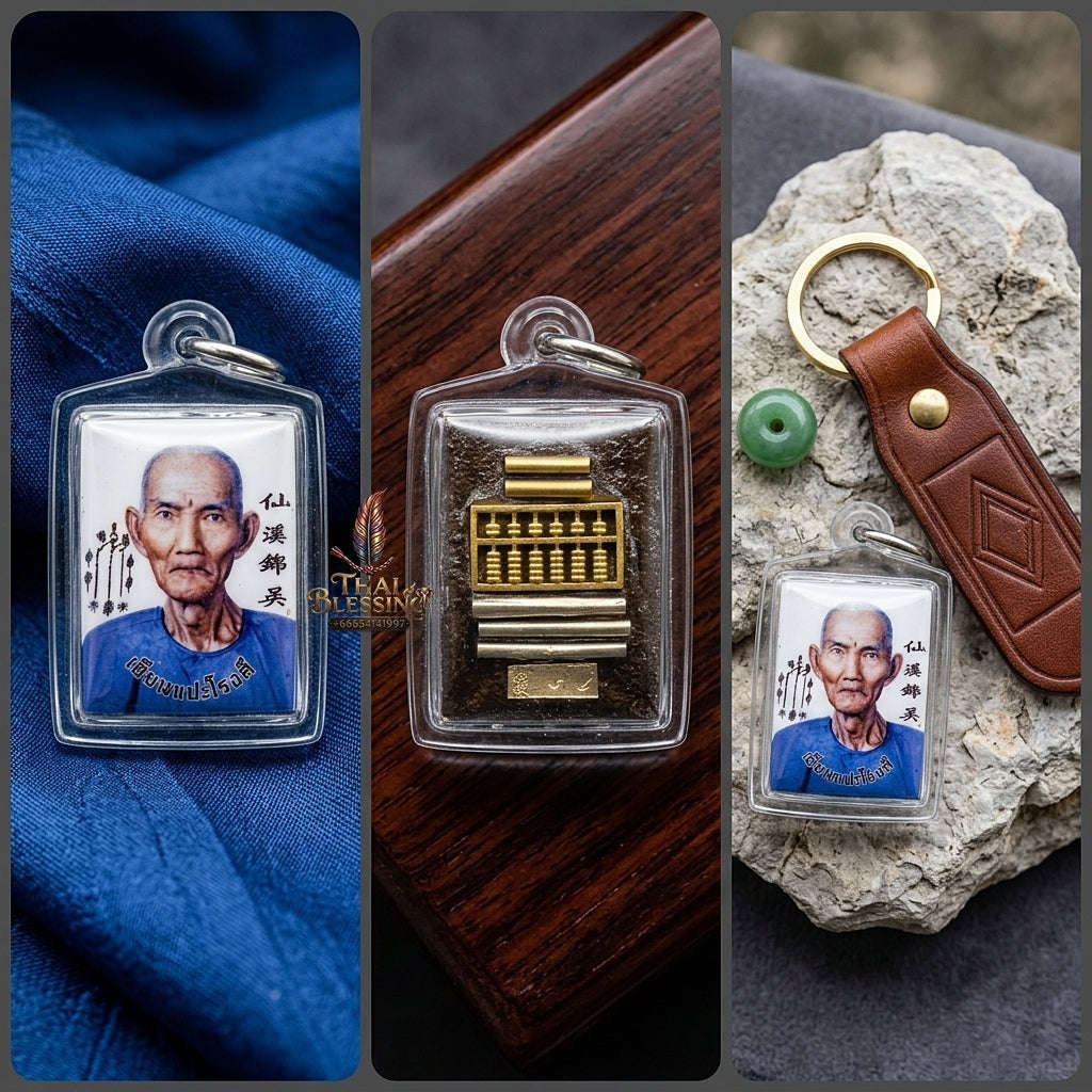 Master-Grade Esoteric Master Sian Pae Rong Si (Grandmaster Wu Gim Hui), God of Wealth & Gambling Luck White-Background Sacred Locket Edition Thai Blessing Co By RURUECHA