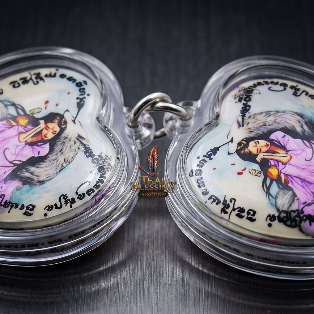 Master-Grade Esoteric Nine-Tail Fox & Romantic Attraction Sacred Heart-Shaped Locket Edition Achan Khe Khong Thong Thai Amulet Collectible Thai Blessing Co By RURUECHA