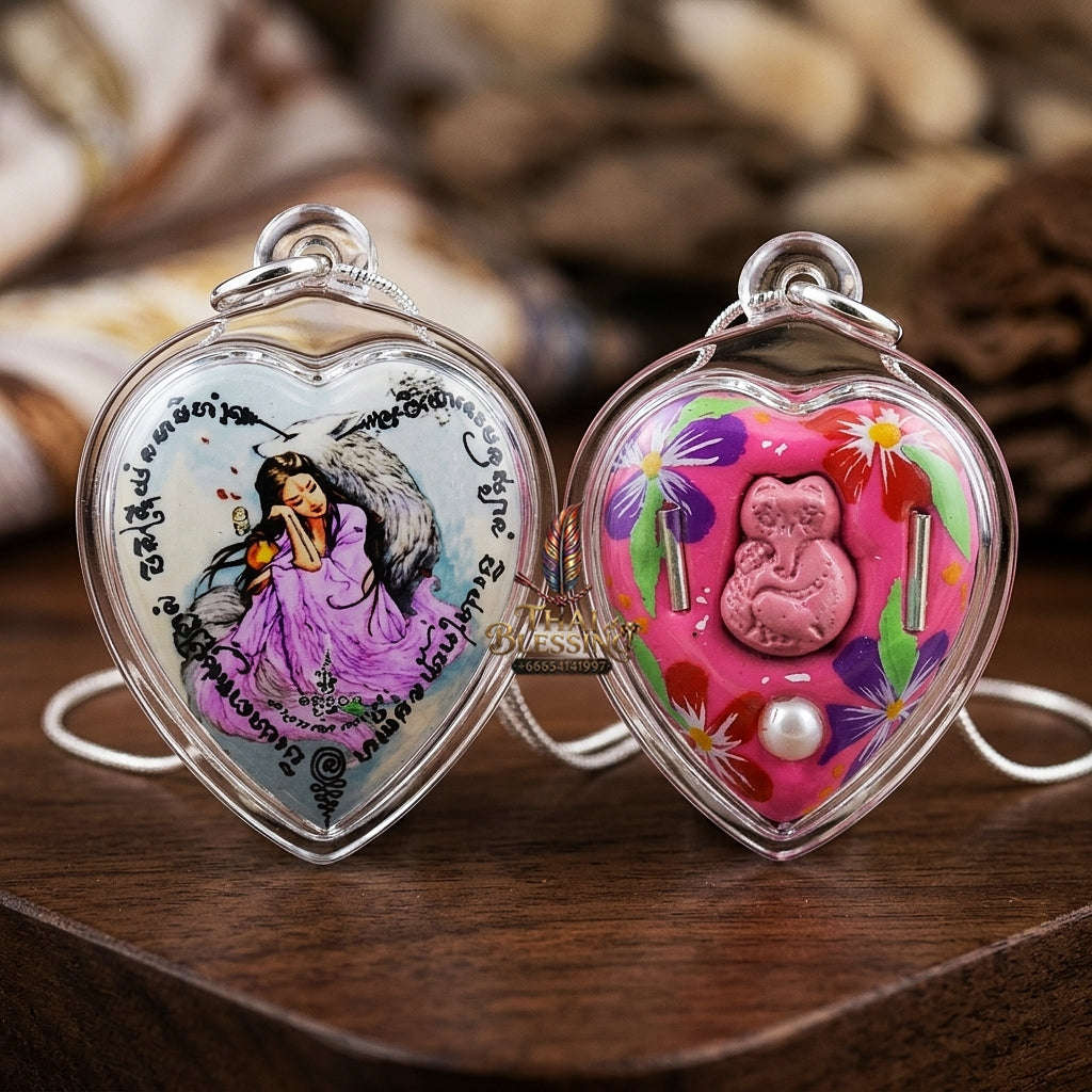 Master-Grade Esoteric Nine-Tail Fox & Romantic Attraction Sacred Heart-Shaped Locket Edition Achan Khe Khong Thong Thai Amulet Collectible Thai Blessing Co By RURUECHA