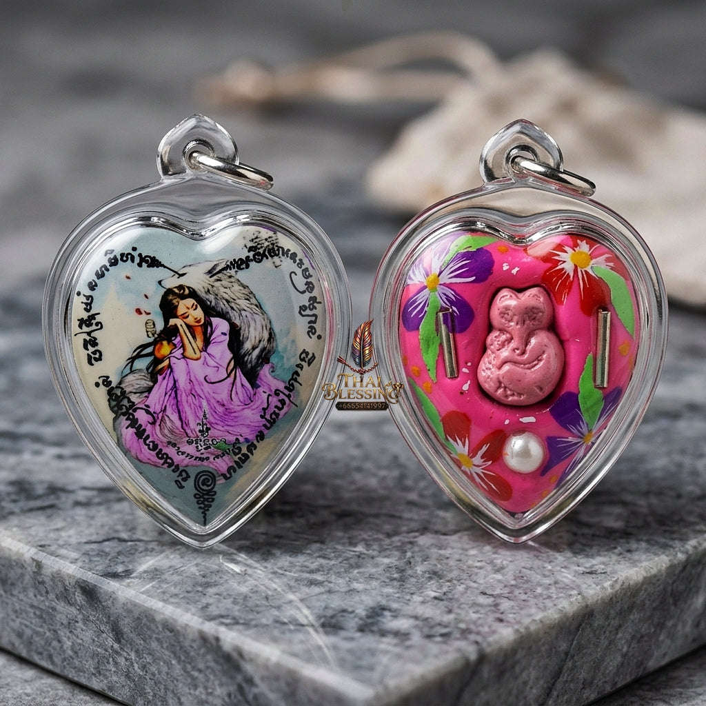 Master-Grade Esoteric Nine-Tail Fox & Romantic Attraction Sacred Heart-Shaped Locket Edition Achan Khe Khong Thong Thai Amulet Collectible Thai Blessing Co By RURUECHA