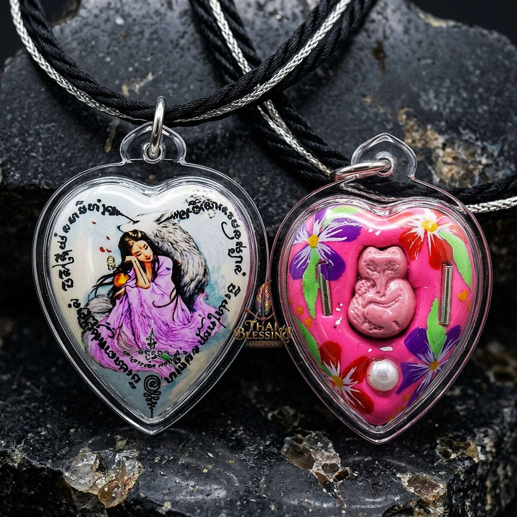 Master-Grade Esoteric Nine-Tail Fox & Romantic Attraction Sacred Heart-Shaped Locket Edition Achan Khe Khong Thong Thai Amulet Collectible Thai Blessing Co By RURUECHA