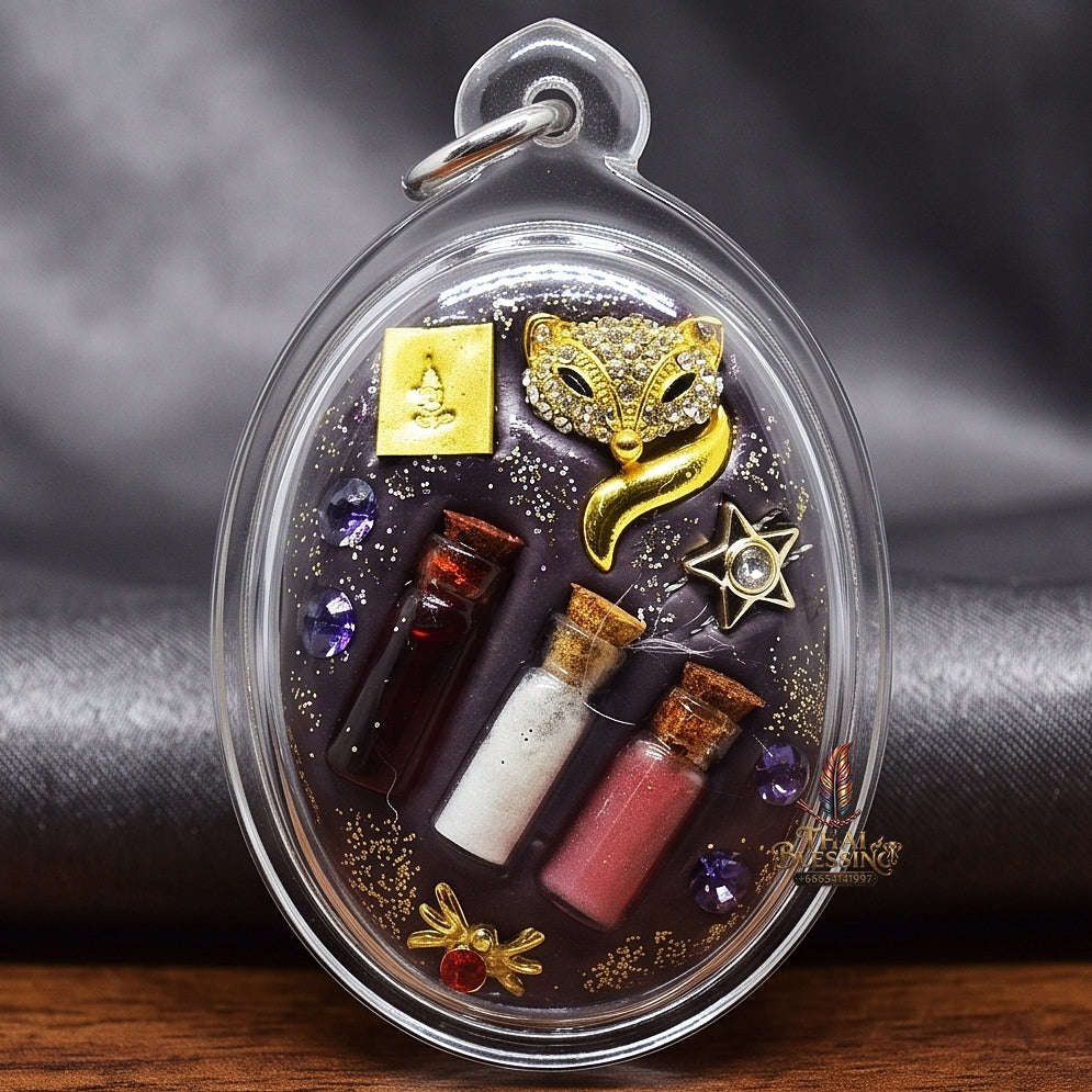 Master-Grade Esoteric Nine-Tail Fox & Romantic Attraction Sacred Oval Locket Large Edition Achan Khe Khong Thong Thai Amulet Collectible Thai Blessing Co By RURUECHA
