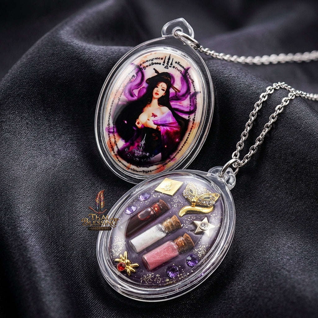 Master-Grade Esoteric Nine-Tail Fox & Romantic Attraction Sacred Oval Locket Large Edition Achan Khe Khong Thong Thai Amulet Collectible Thai Blessing Co By RURUECHA