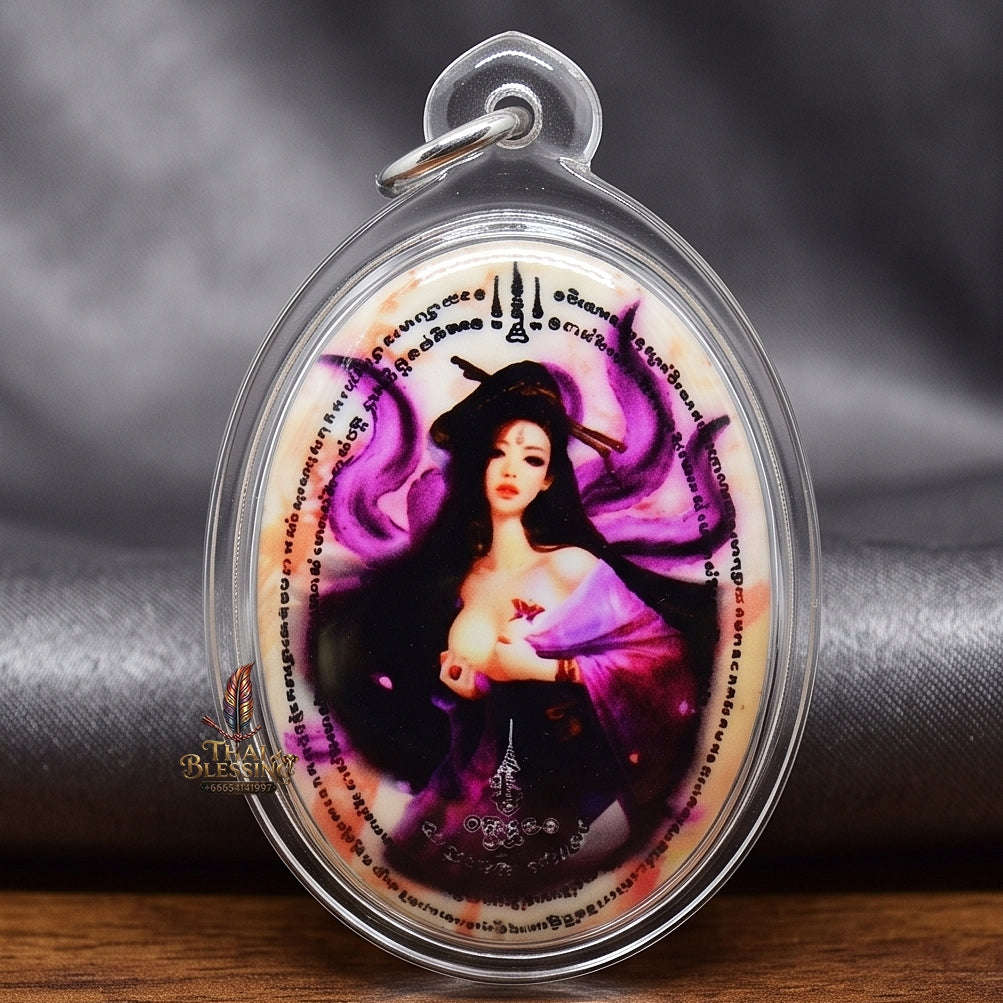 Master-Grade Esoteric Nine-Tail Fox & Romantic Attraction Sacred Oval Locket Large Edition Achan Khe Khong Thong Thai Amulet Collectible Thai Blessing Co By RURUECHA