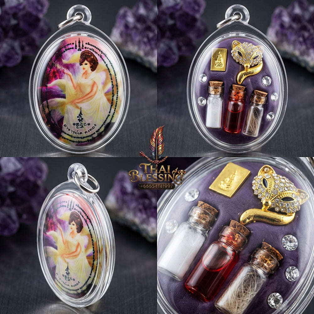 Master-Grade Esoteric Nine-Tail Fox & Romantic Attraction Sacred Oval Locket Medium Edition Achan Khe Khong Thong Thai Amulet Collectible Thai Blessing Co By RURUECHA
