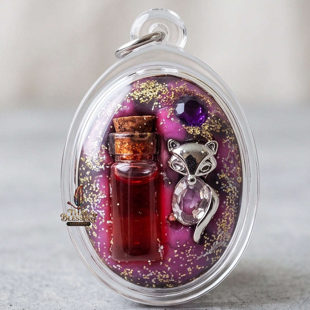 Master-Grade Esoteric Nine-Tail Fox & Romantic Attraction Sacred Oval Locket Micro-Edition Achan Khe Khong Thong Thai Amulet Collectible Thai Blessing Co By RURUECHA