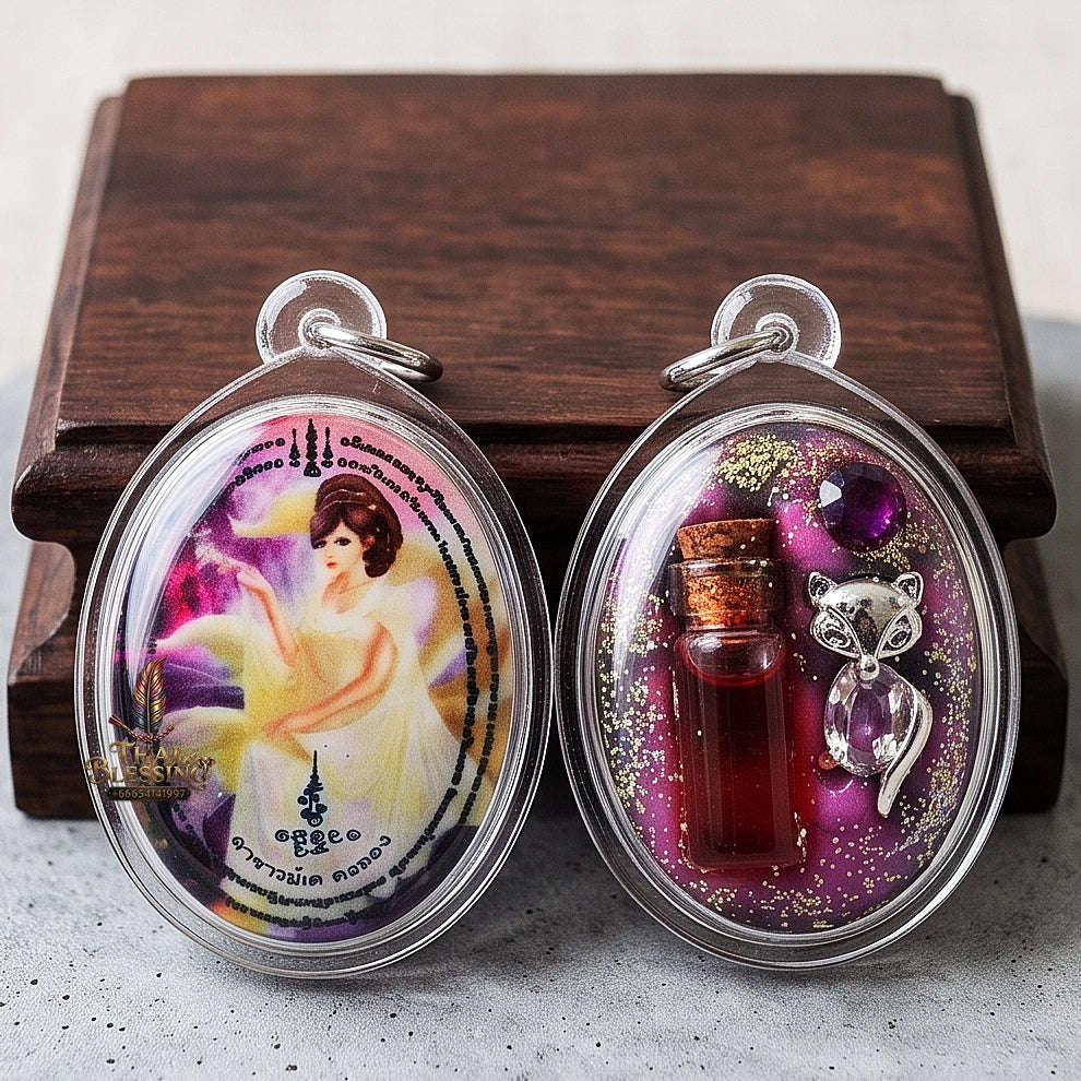 Master-Grade Esoteric Nine-Tail Fox & Romantic Attraction Sacred Oval Locket Micro-Edition Achan Khe Khong Thong Thai Amulet Collectible Thai Blessing Co By RURUECHA