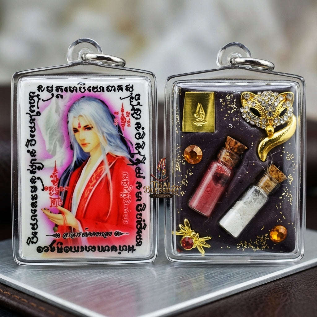 Master-Grade Esoteric Nine-Tail Fox & Romantic Attraction Sacred Square Locket Edition Achan Khe Khong Thong Thai Amulet Collectible Thai Blessing Co By RURUECHA