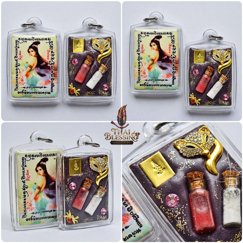 Master-Grade Esoteric Nine-Tail Fox & Romantic Attraction Sacred Square Locket Edition Achan Khe Khong Thong Thai Amulet Collectible Thai Blessing Co By RURUECHA