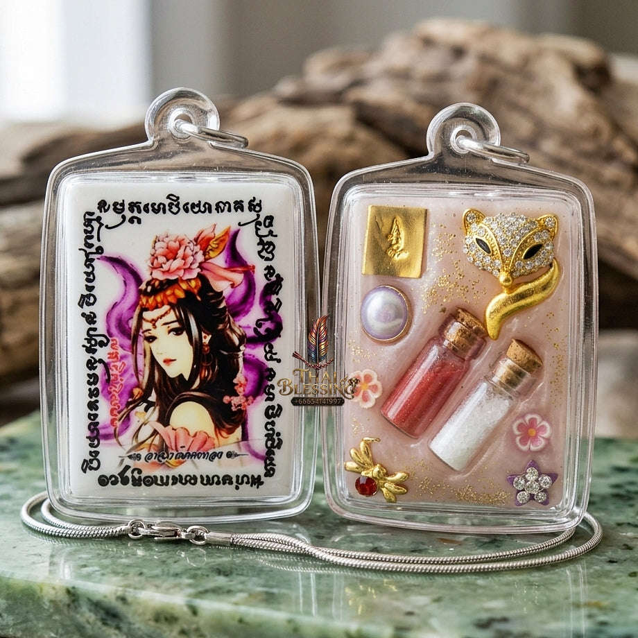 Master-Grade Esoteric Nine-Tail Fox & Romantic Attraction Sacred Square Locket Edition Achan Khe Khong Thong Thai Amulet Collectible Thai Blessing Co By RURUECHA