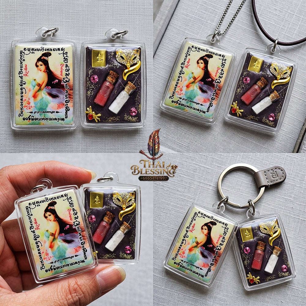 Master-Grade Esoteric Nine-Tail Fox & Romantic Attraction Sacred Square Locket Edition Achan Khe Khong Thong Thai Amulet Collectible Thai Blessing Co By RURUECHA