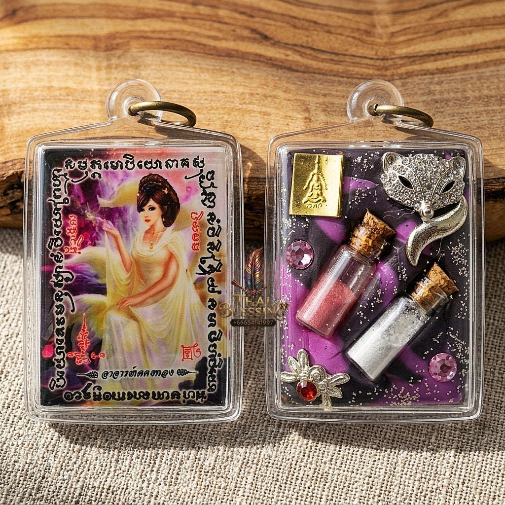 Master-Grade Esoteric Nine-Tail Fox & Romantic Attraction Sacred Square Locket Edition Achan Khe Khong Thong Thai Amulet Collectible Thai Blessing Co By RURUECHA