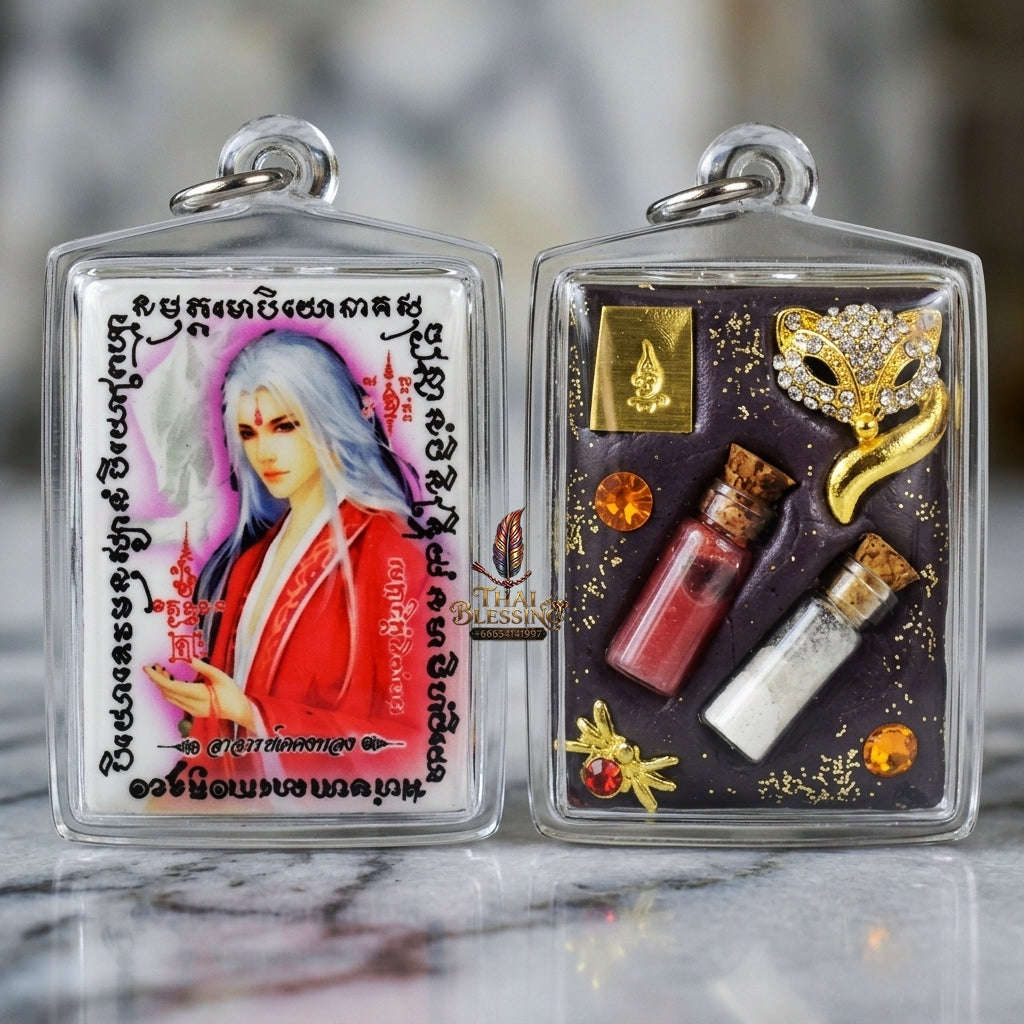 Master-Grade Esoteric Nine-Tail Fox & Romantic Attraction Sacred Square Locket Edition Achan Khe Khong Thong Thai Amulet Collectible Thai Blessing Co By RURUECHA