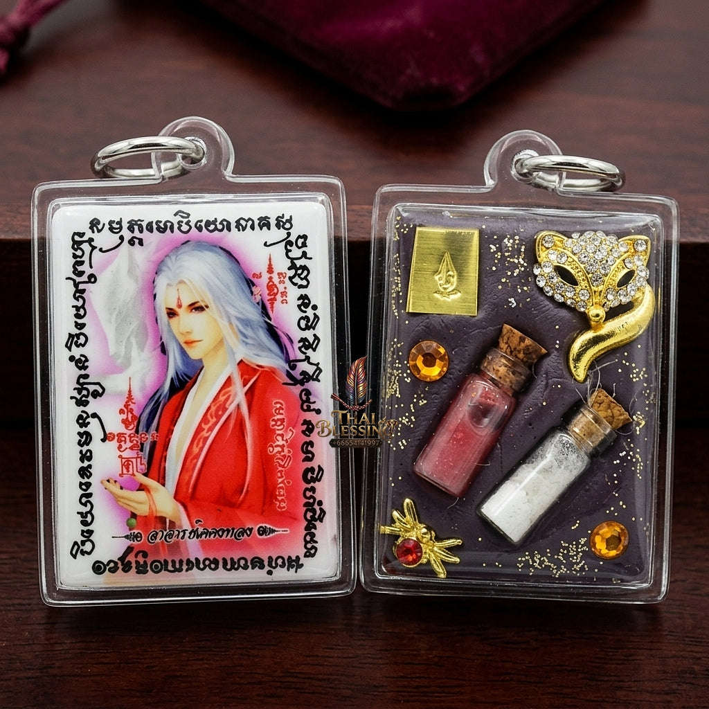 Master-Grade Esoteric Nine-Tail Fox & Romantic Attraction Sacred Square Locket Edition Achan Khe Khong Thong Thai Amulet Collectible Thai Blessing Co By RURUECHA