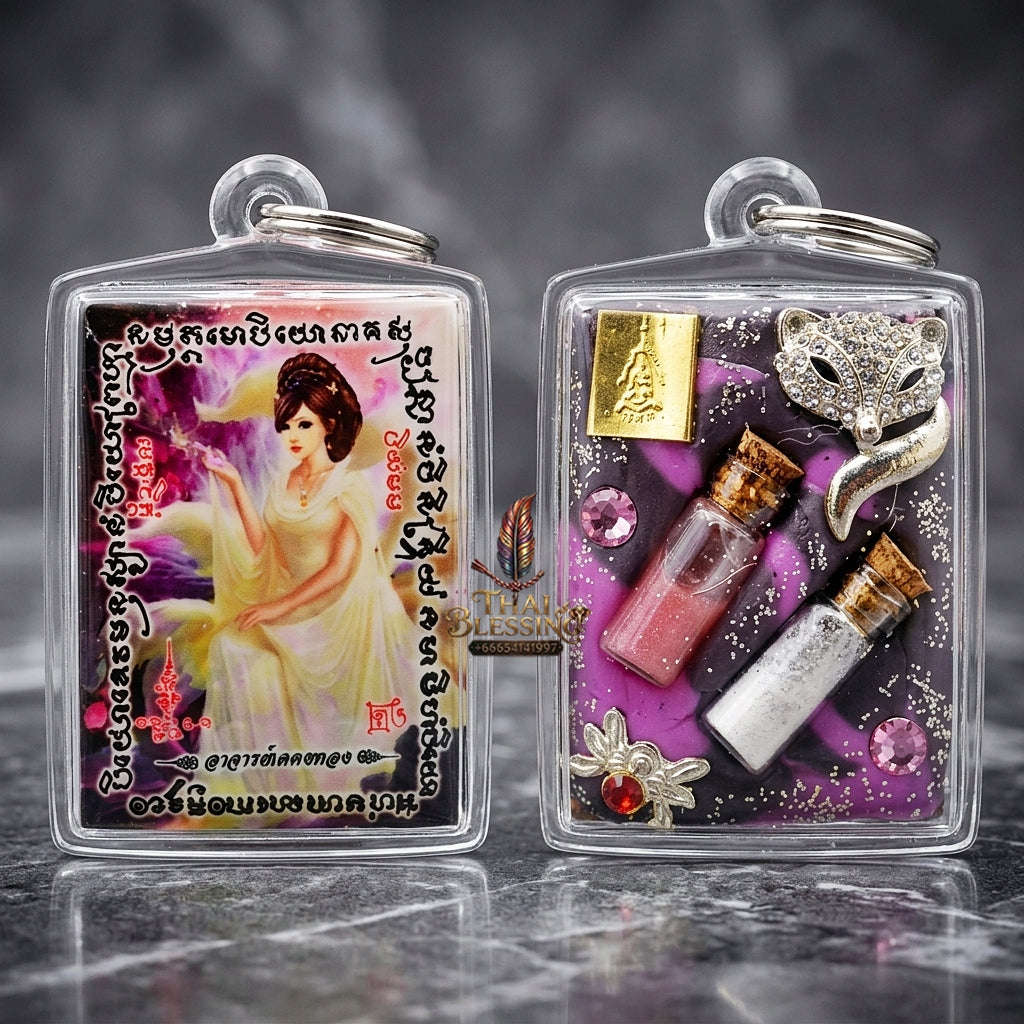 Master-Grade Esoteric Nine-Tail Fox & Romantic Attraction Sacred Square Locket Edition Achan Khe Khong Thong Thai Amulet Collectible Thai Blessing Co By RURUECHA