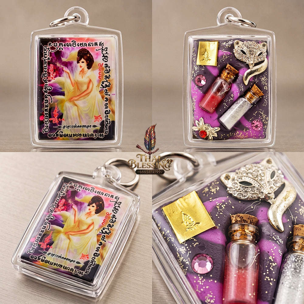 Master-Grade Esoteric Nine-Tail Fox & Romantic Attraction Sacred Square Locket Edition Achan Khe Khong Thong Thai Amulet Collectible Thai Blessing Co By RURUECHA