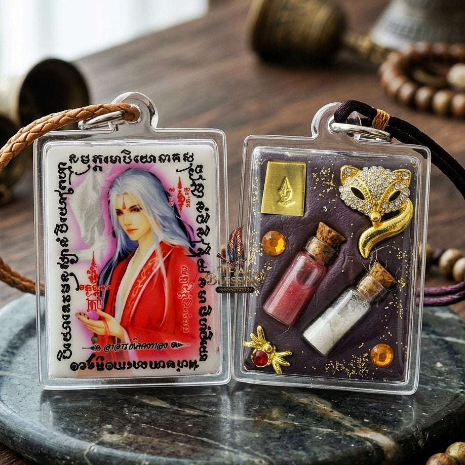Master-Grade Esoteric Nine-Tail Fox & Romantic Attraction Sacred Square Locket Edition Achan Khe Khong Thong Thai Amulet Collectible Thai Blessing Co By RURUECHA