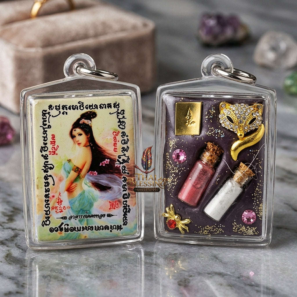 Master-Grade Esoteric Nine-Tail Fox & Romantic Attraction Sacred Square Locket Edition Achan Khe Khong Thong Thai Amulet Collectible Thai Blessing Co By RURUECHA