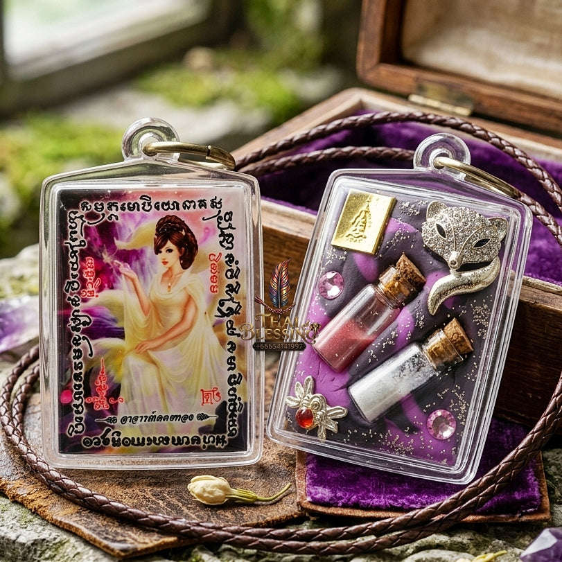 Master-Grade Esoteric Nine-Tail Fox & Romantic Attraction Sacred Square Locket Edition Achan Khe Khong Thong Thai Amulet Collectible Thai Blessing Co By RURUECHA