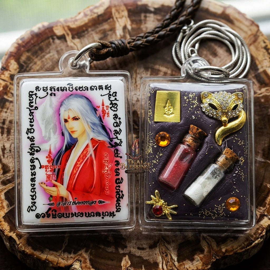 Master-Grade Esoteric Nine-Tail Fox & Romantic Attraction Sacred Square Locket Edition Achan Khe Khong Thong Thai Amulet Collectible Thai Blessing Co By RURUECHA