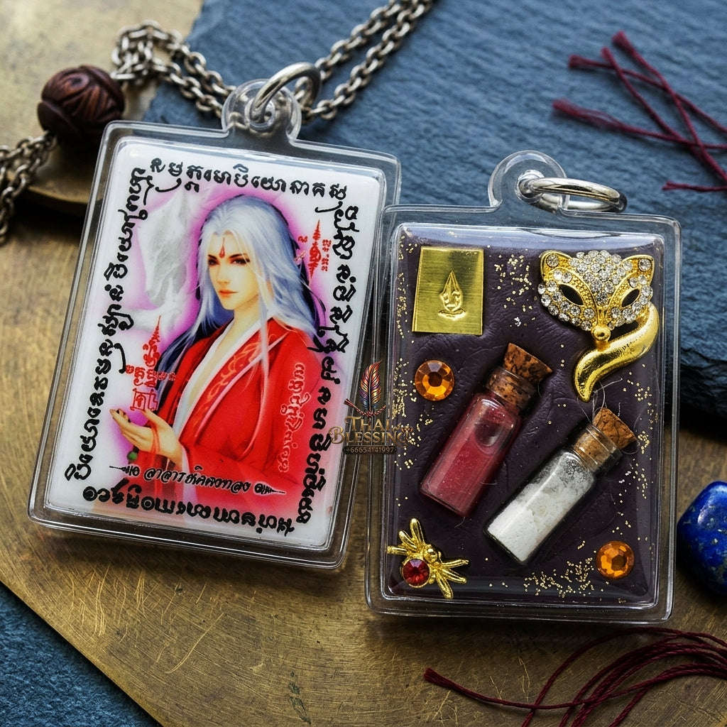 Master-Grade Esoteric Nine-Tail Fox & Romantic Attraction Sacred Square Locket Edition Achan Khe Khong Thong Thai Amulet Collectible Thai Blessing Co By RURUECHA