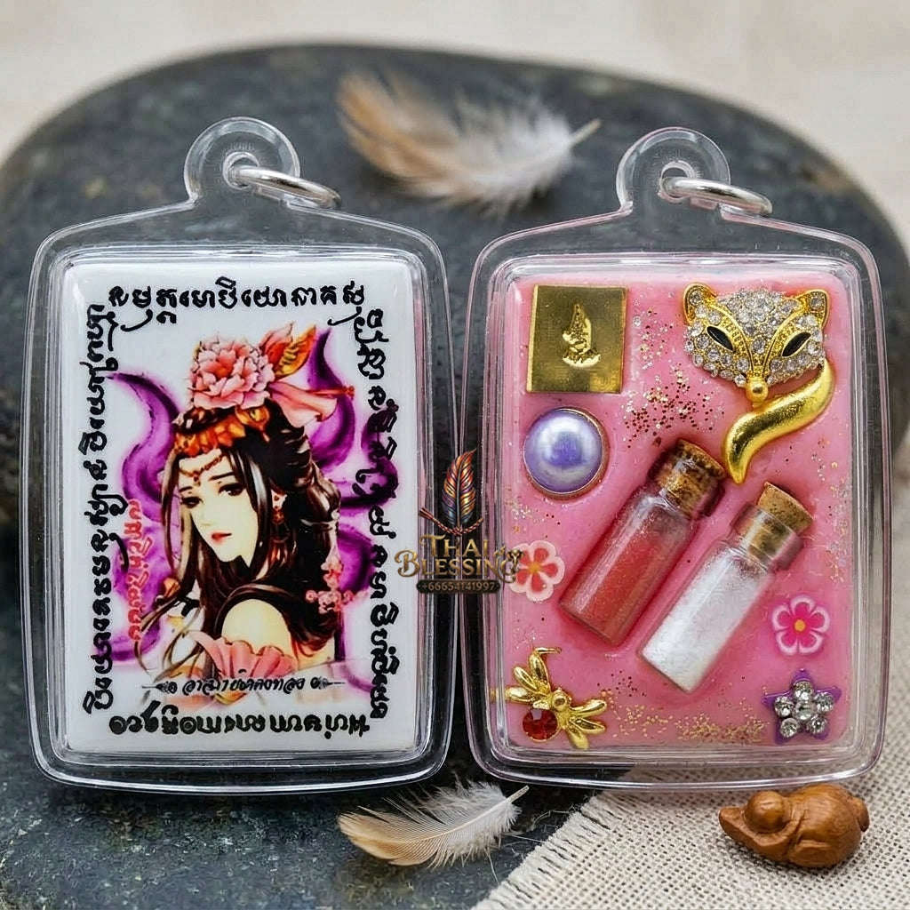 Master-Grade Esoteric Nine-Tail Fox & Romantic Attraction Sacred Square Locket Edition Achan Khe Khong Thong Thai Amulet Collectible Thai Blessing Co By RURUECHA