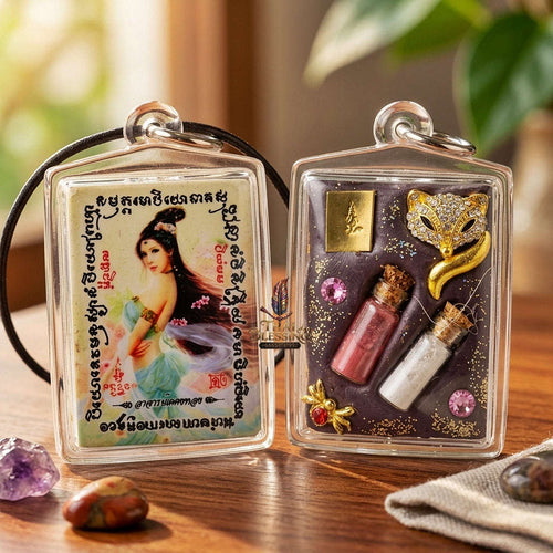 Master-Grade Esoteric Nine-Tail Fox & Romantic Attraction Sacred Square Locket Edition Achan Khe Khong Thong Thai Amulet Collectible Thai Blessing Co By RURUECHA