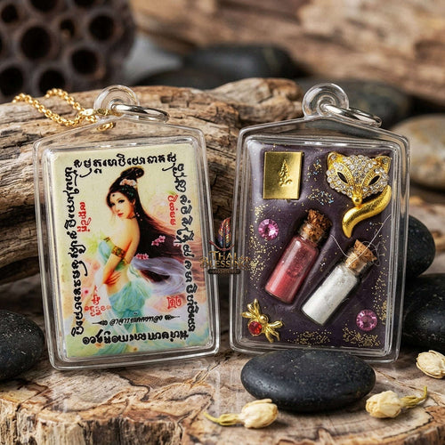 Master-Grade Esoteric Nine-Tail Fox & Romantic Attraction Sacred Square Locket Edition Achan Khe Khong Thong Thai Amulet Collectible Thai Blessing Co By RURUECHA