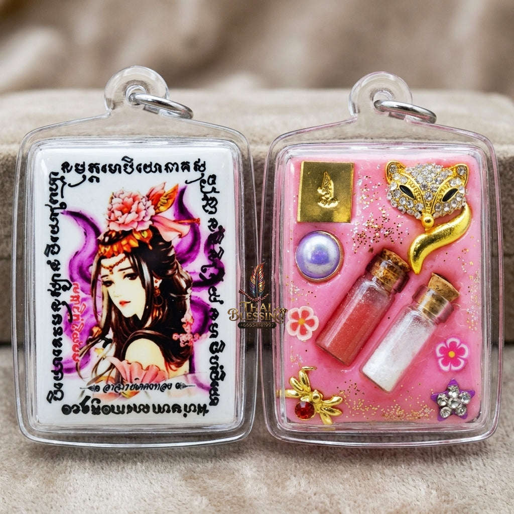 Master-Grade Esoteric Nine-Tail Fox & Romantic Attraction Sacred Square Locket Edition Achan Khe Khong Thong Thai Amulet Collectible Thai Blessing Co By RURUECHA