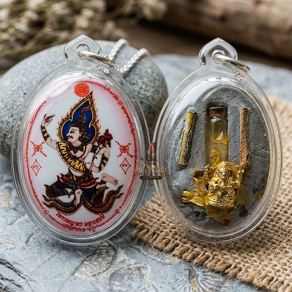 Master-Grade Esoteric Phet Phayathorn Celestial Deity & Oil-Submerged Kamasutra In Ku Couple Sovereign Maha Saneh Sacred Locket Thai Blessing Co By RURUECHA