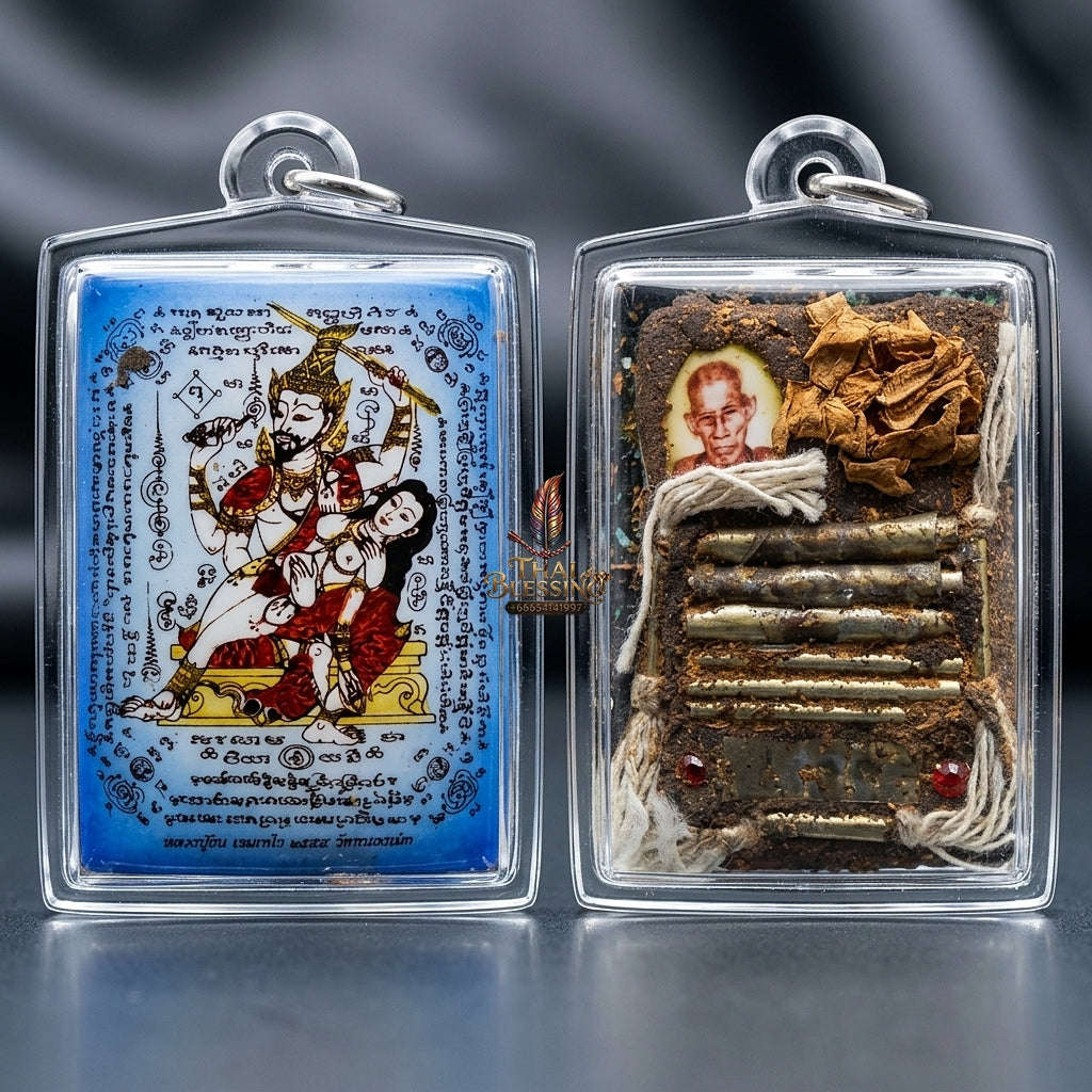 Master-Grade Esoteric Phet Phayathorn Celestial Deity & Sovereign Maha Saneh Blue-Background Sacred Locket Edition Luang Pu In Thai Blessing Co By RURUECHA