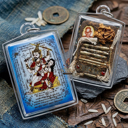 Master-Grade Esoteric Phet Phayathorn Celestial Deity & Sovereign Maha Saneh Blue-Background Sacred Locket Edition Luang Pu In Thai Blessing Co By RURUECHA
