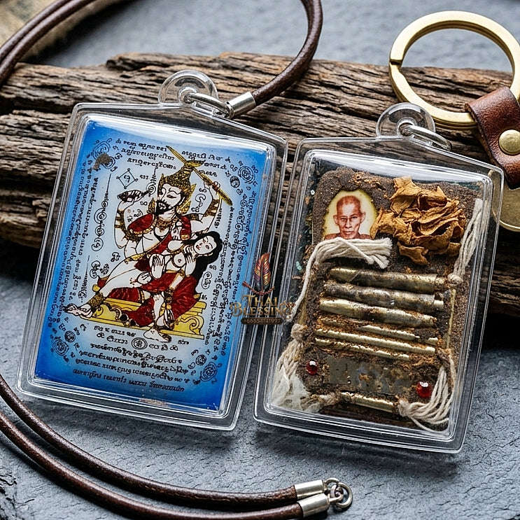 Master-Grade Esoteric Phet Phayathorn Celestial Deity & Sovereign Maha Saneh Blue-Background Sacred Locket Edition Luang Pu In Thai Blessing Co By RURUECHA