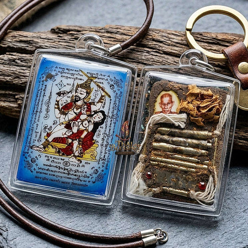 Master-Grade Esoteric Phet Phayathorn Celestial Deity & Sovereign Maha Saneh Blue-Background Sacred Locket Edition Luang Pu In Thai Blessing Co By RURUECHA