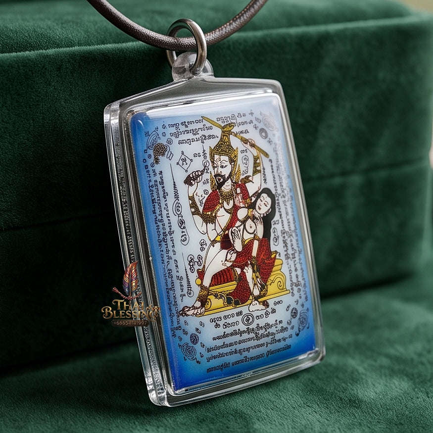 Master-Grade Esoteric Phet Phayathorn Celestial Deity & Sovereign Maha Saneh Blue-Background Sacred Locket Edition Luang Pu In Thai Blessing Co By RURUECHA