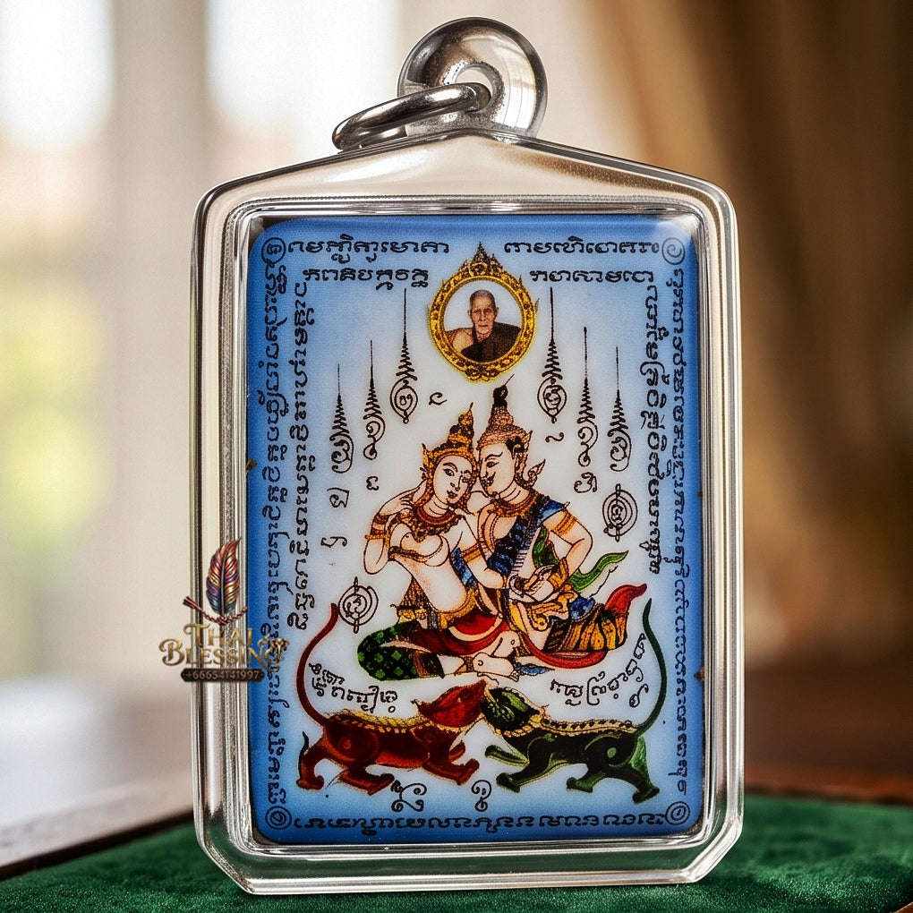 Master-Grade Esoteric Phet Phayathorn Celestial Deity & Sovereign Maha Saneh Compact Blue-Background Sacred Locket Edition Luang Pu In Wat Nong Mek Surin 2011 Thai Amulet Collectible Thai Blessing Co By RURUECHA
