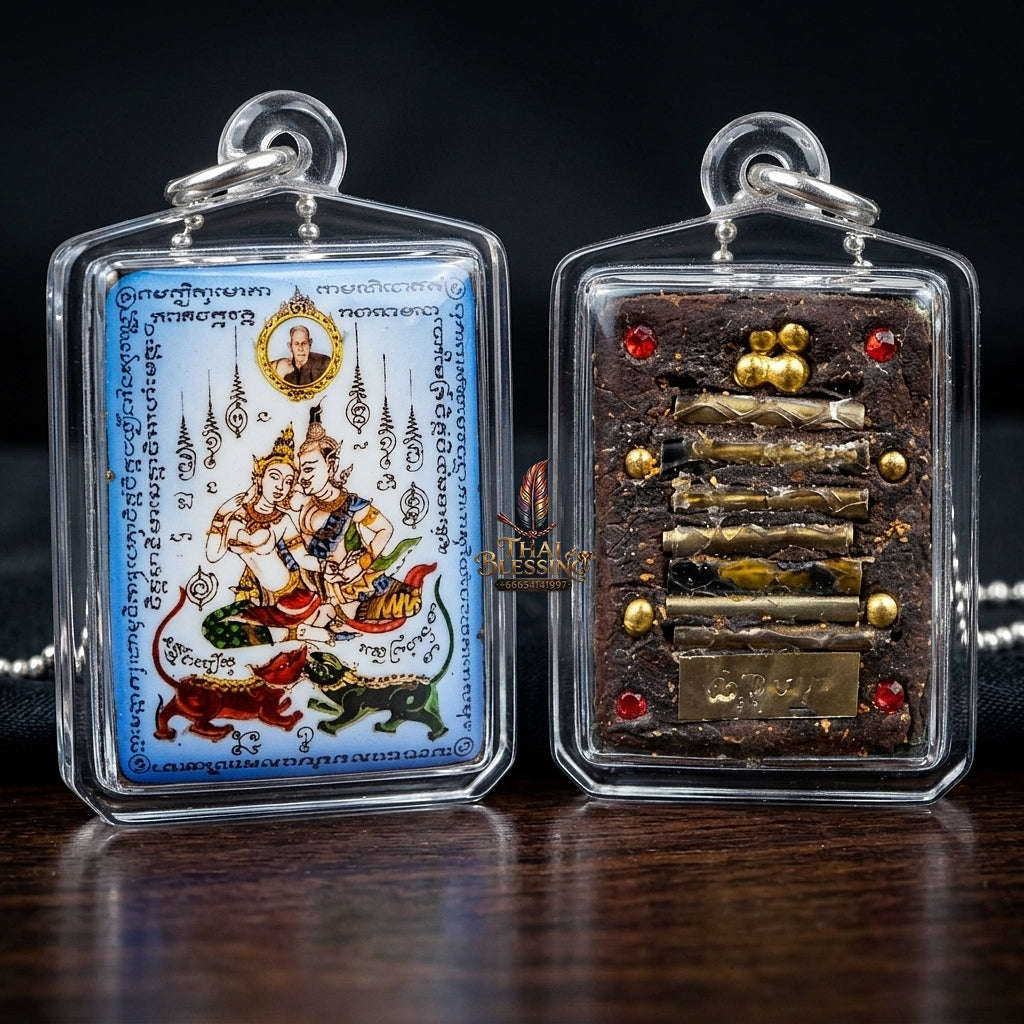 Master-Grade Esoteric Phet Phayathorn Celestial Deity & Sovereign Maha Saneh Compact Blue-Background Sacred Locket Edition Luang Pu In Wat Nong Mek Surin 2011 Thai Amulet Collectible Thai Blessing Co By RURUECHA