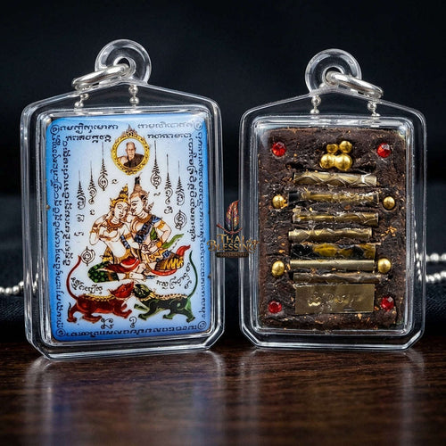 Master-Grade Esoteric Phet Phayathorn Celestial Deity & Sovereign Maha Saneh Compact Blue-Background Sacred Locket Edition Luang Pu In Wat Nong Mek Surin 2011 Thai Amulet Collectible Thai Blessing Co By RURUECHA
