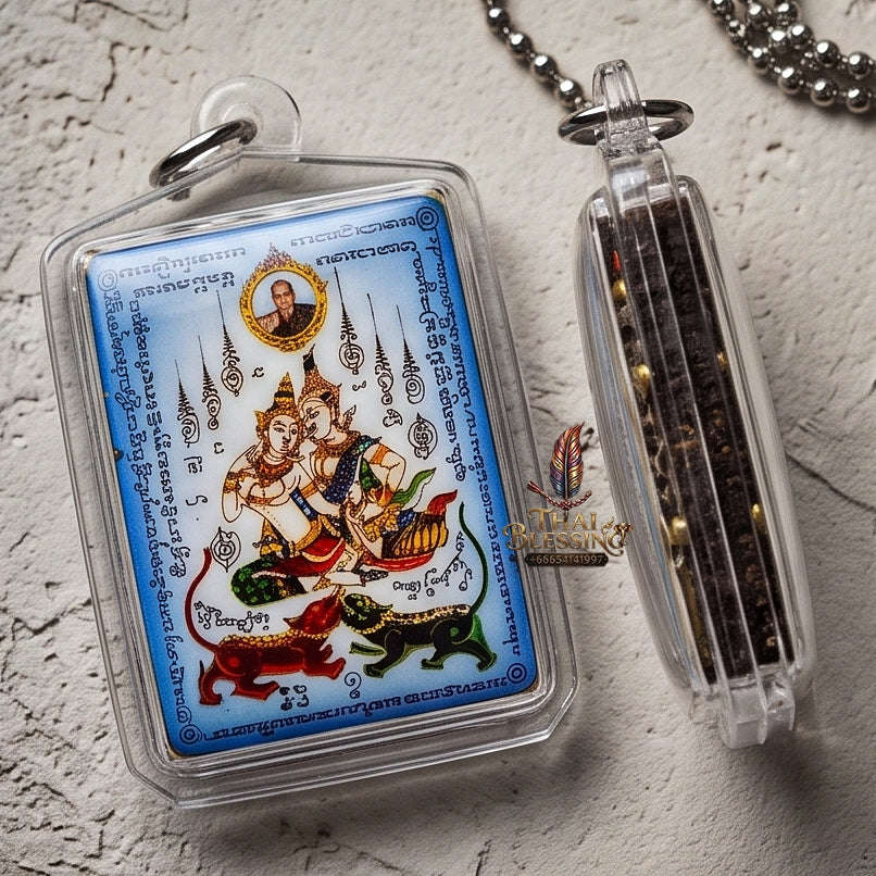 Master-Grade Esoteric Phet Phayathorn Celestial Deity & Sovereign Maha Saneh Compact Blue-Background Sacred Locket Edition Luang Pu In Wat Nong Mek Surin 2011 Thai Amulet Collectible Thai Blessing Co By RURUECHA