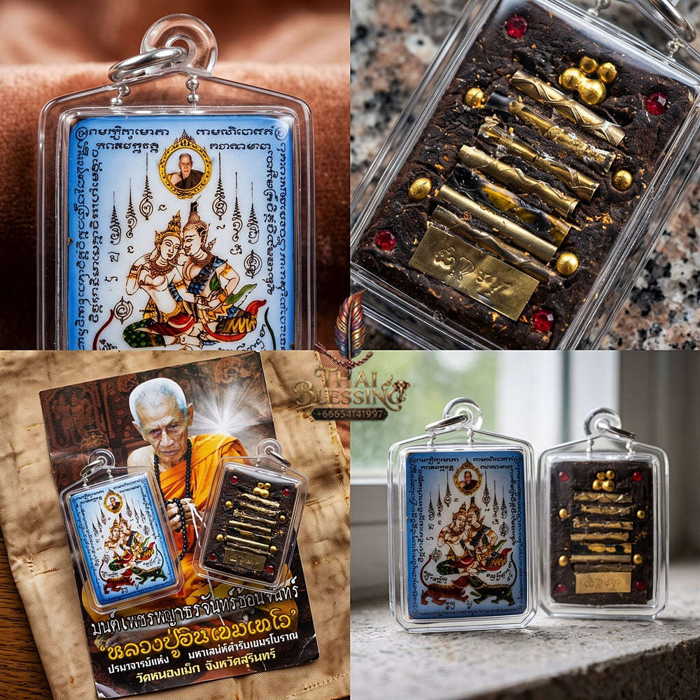 Master-Grade Esoteric Phet Phayathorn Celestial Deity & Sovereign Maha Saneh Compact Blue-Background Sacred Locket Edition Luang Pu In Wat Nong Mek Surin 2011 Thai Amulet Collectible Thai Blessing Co By RURUECHA
