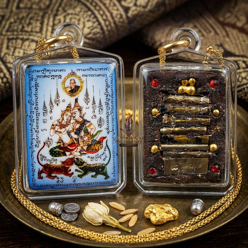 Master-Grade Esoteric Phet Phayathorn Celestial Deity & Sovereign Maha Saneh Compact Blue-Background Sacred Locket Edition Luang Pu In Wat Nong Mek Surin 2011 Thai Amulet Collectible Thai Blessing Co By RURUECHA