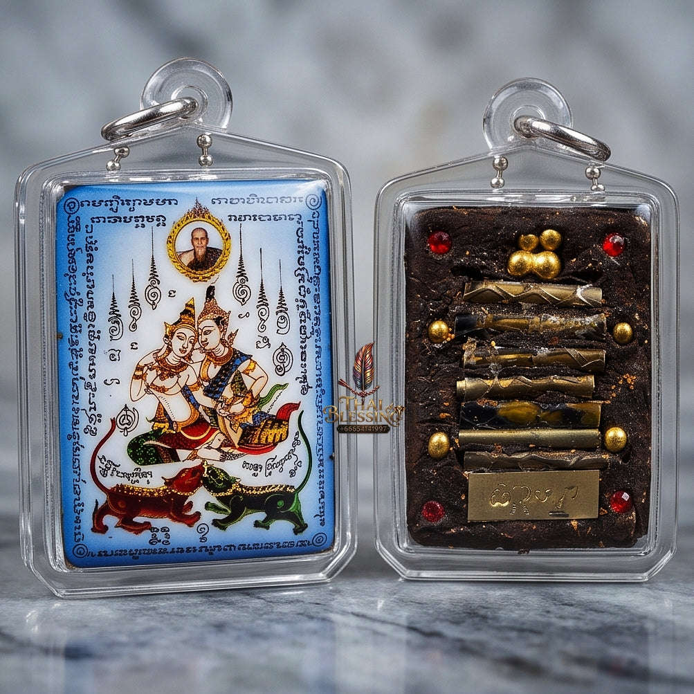 Master-Grade Esoteric Phet Phayathorn Celestial Deity & Sovereign Maha Saneh Compact Blue-Background Sacred Locket Edition Luang Pu In Wat Nong Mek Surin 2011 Thai Amulet Collectible Thai Blessing Co By RURUECHA