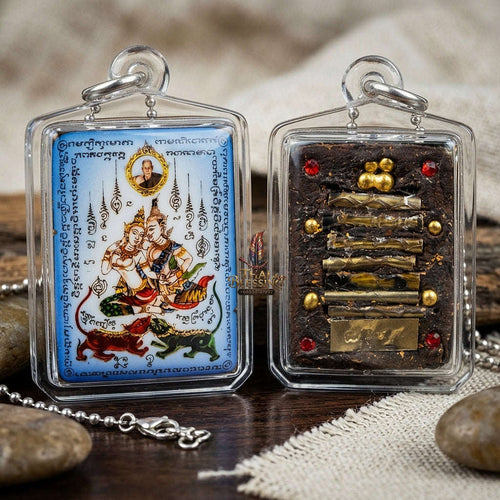 Master-Grade Esoteric Phet Phayathorn Celestial Deity & Sovereign Maha Saneh Compact Blue-Background Sacred Locket Edition Luang Pu In Wat Nong Mek Surin 2011 Thai Amulet Collectible Thai Blessing Co By RURUECHA