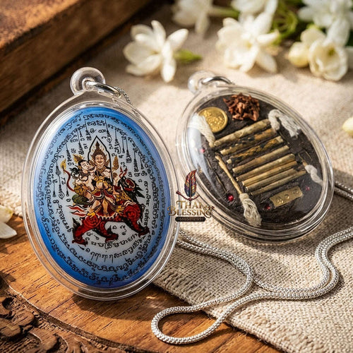 Master-Grade Esoteric Phet Phayathorn Celestial Deity & Sovereign Maha Saneh Extra-Large Blue-Background Sacred Locket Thai Blessing Co By RURUECHA