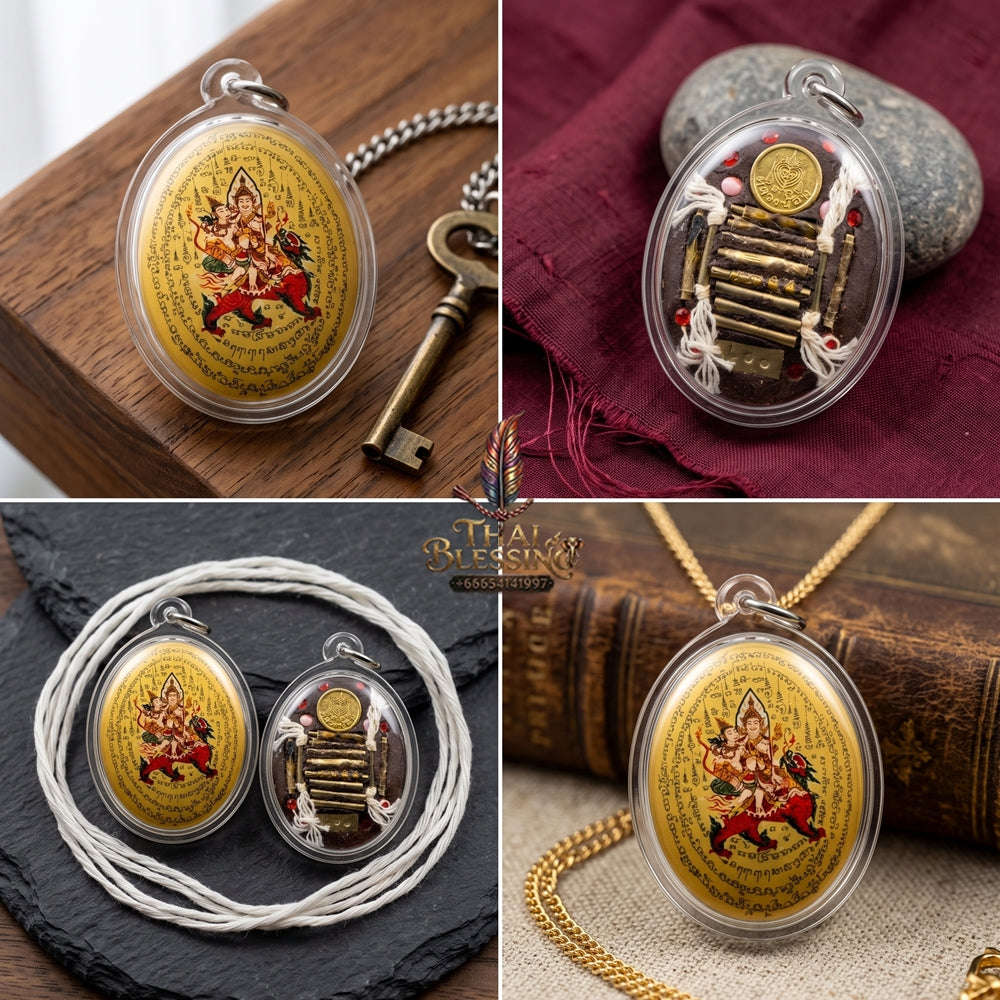 Master-Grade Esoteric Phet Phayathorn Celestial Deity & Sovereign Maha Saneh Gold-Background Sacred Locket Edition Luang Pu In Wat Nong Mek Thai Blessing Co By RURUECHA