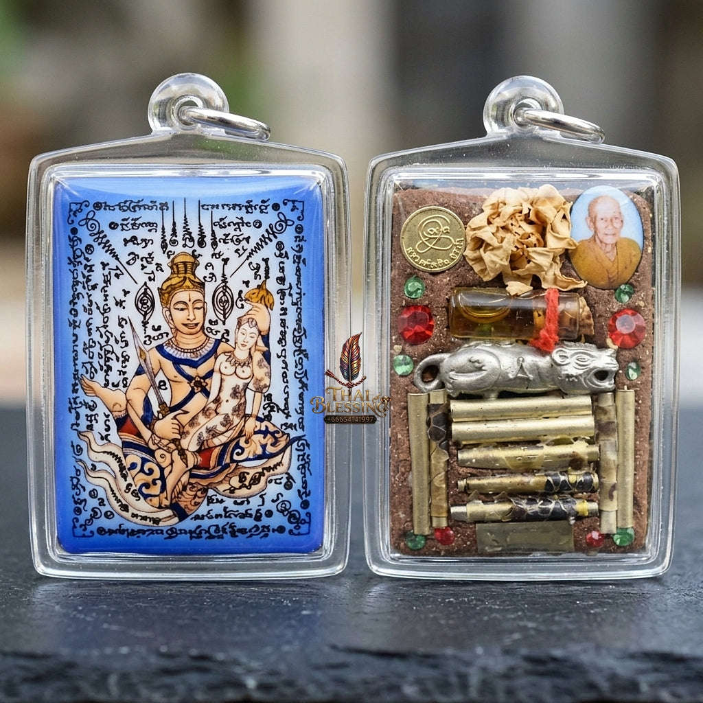 Master-Grade Esoteric Phet Phayathorn Celestial Deity & Sovereign Maha Saneh Jumbo Blue-Background Sacred Locket Edition Thai Blessing Co By RURUECHA